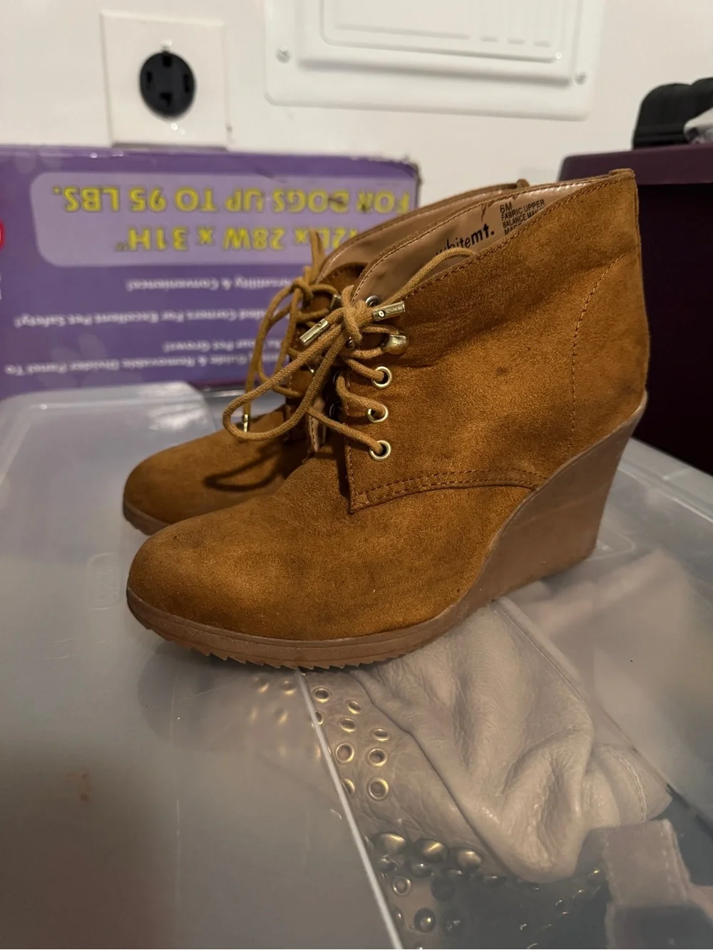 Women's Tan Suede Wedge Booties - Lace-Up Comfort size 6